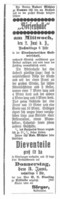 Zeitungsanzeige aus dem Jahre 1897, in der zu einer Auktion in der Gastwirtschaft Kleine Klausing in Sdfelde eingeladen wurde - Newspaper advertisement from 1897, in which to an auction into the shank Kleine Klausing in Suedfelde was invited; Quelle/source: FRIEMERDING, MIGOWSKI: Damme im Kaiserreich