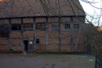 Aktuelles Bild der alten Gerberei in Steinfeld, frher die Holdorfer Kirche - picture of the old tannery which was formerly the old church of Holdorf; the building was used from 1737 to 1858 in Holdorf as the catholic church, than broken down and established again in Steinfeld, 5 km east of Holdorf, as a tannery. 